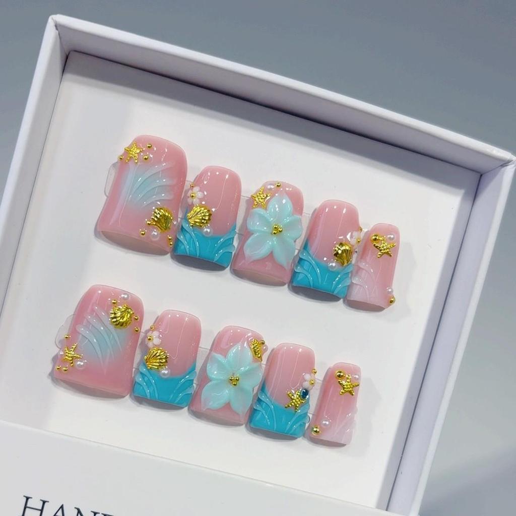 European Sweet & Spicy Duckbill Nail Set: Translucent Blush, Stereoscopic Carving, Handmade & Wearable