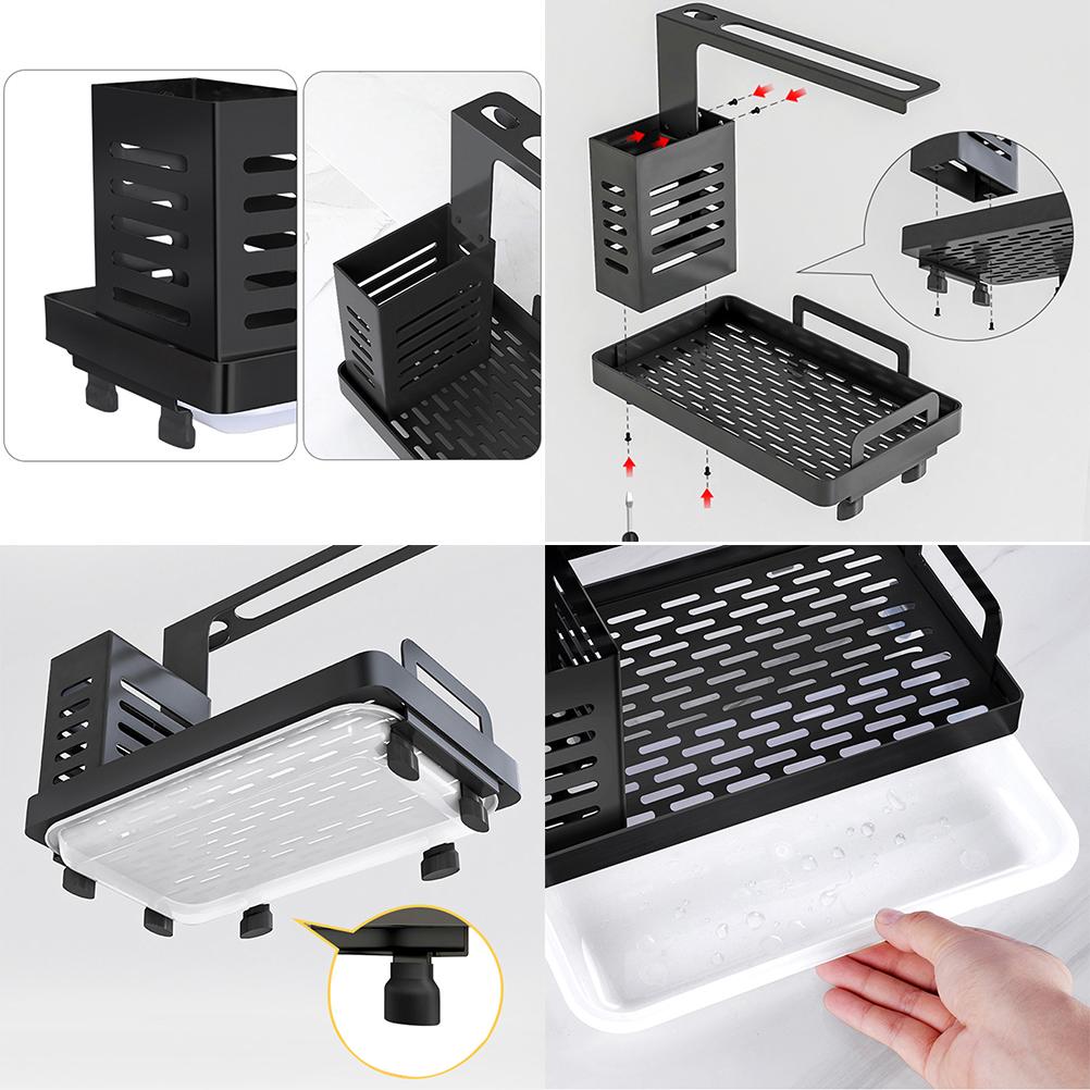 Kitchen Sink Caddy Organizer 304 Stainless Steel Sponge Soap Brushes Dispenser Holder with Rag Rack