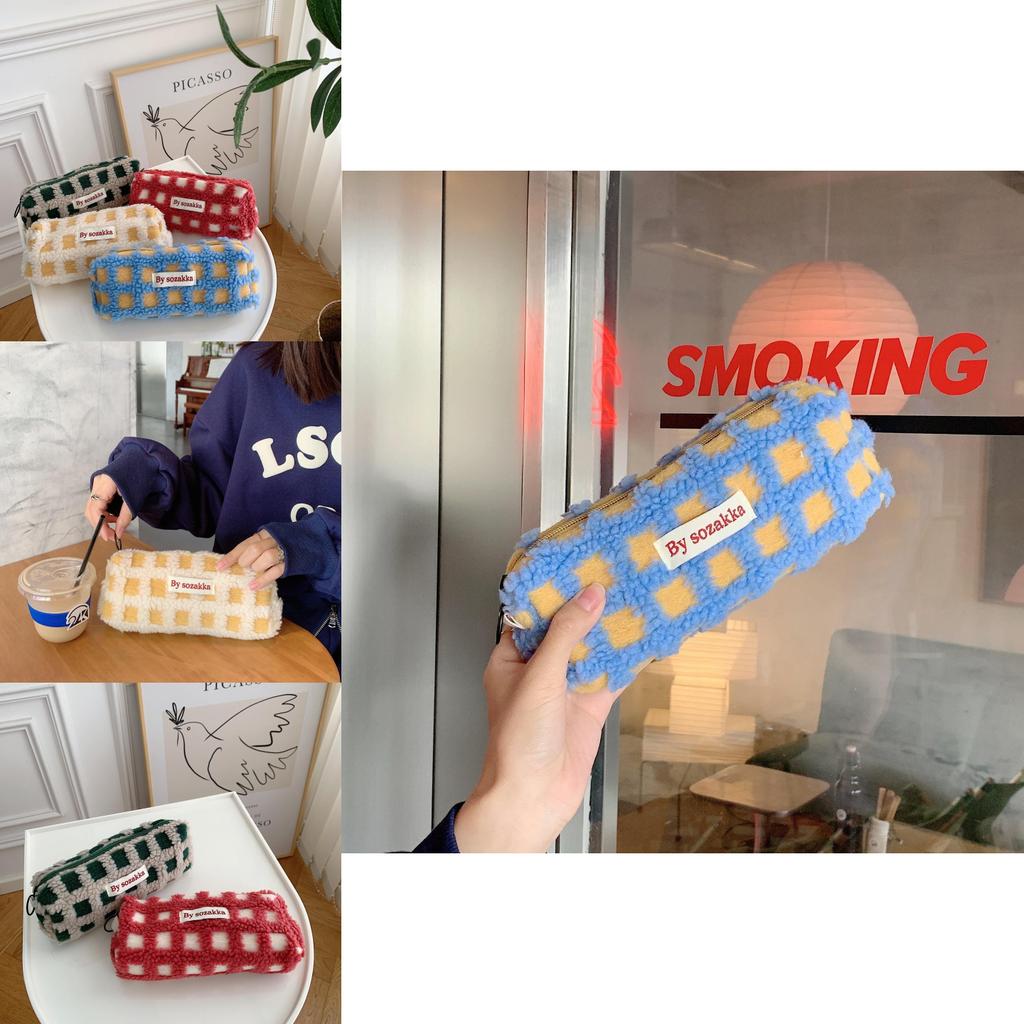 Enkel Plyschrutig Design Stor Kapacitet Förvaringsväska för Kontorsmaterial för Dagliga Skolmaterial