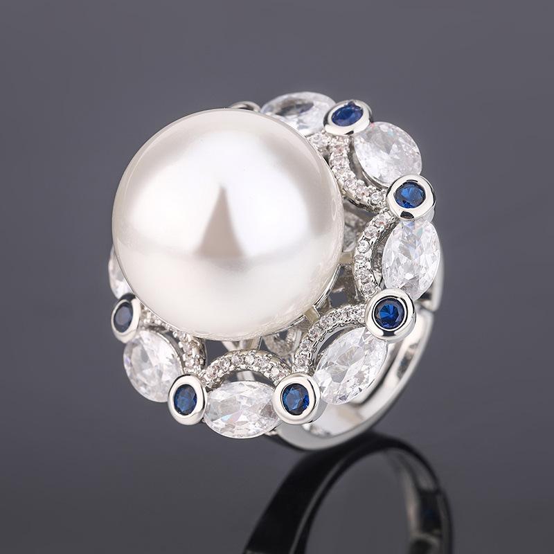Jewelry Copper Gold Plated Pearl Retro Trend Women'S Ring 16Mm
