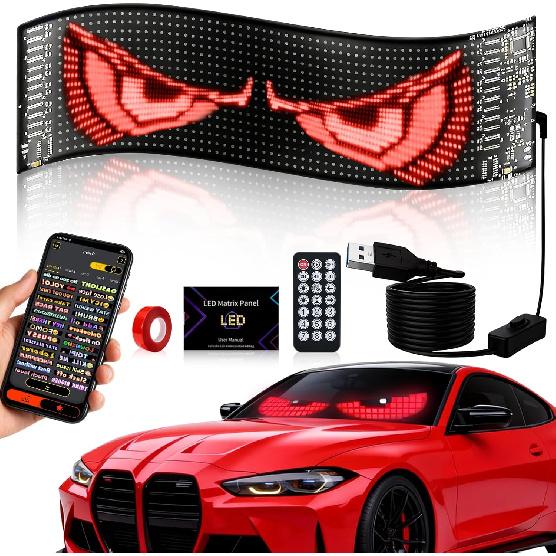 Full Color Double Row LED Light Sign For Car, 12.99''X7.87''' Programmable Scrolling LED Sign For Car, Flexible 5V/2A APP Control  Text Message