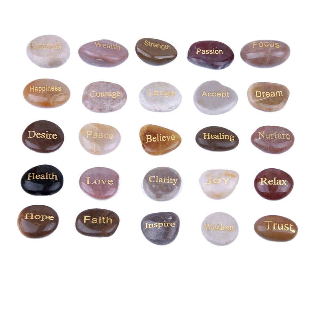 Good-25 Engraved Inspirational Stones With Words Of Encouragement Gold Engraved Stones For Worry Affirmation Meditation Stones