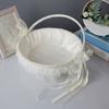 White Ruffle Flower Girl Basket with Lace and White Ribbon for Various Wedding Themes For Wedding Day
