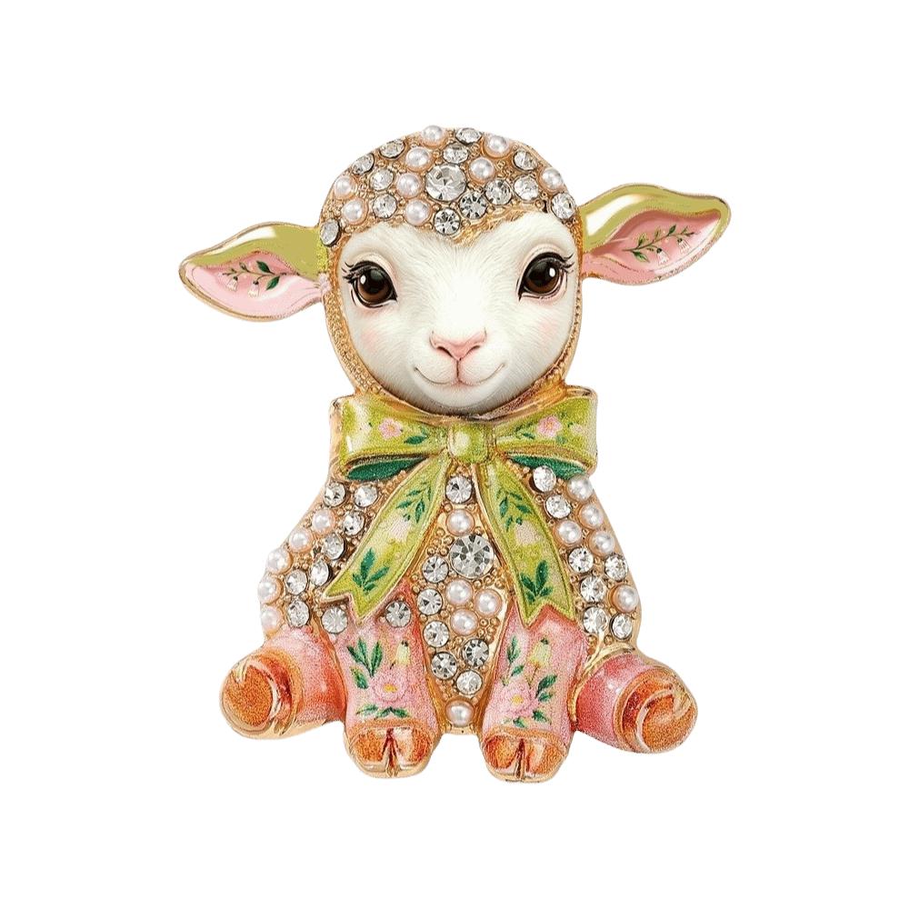 Enamel Animal Brooch Rhinestone Lamb Badge Pin Beautiful Lapel Zinc Zinc Alloy Pin Couples