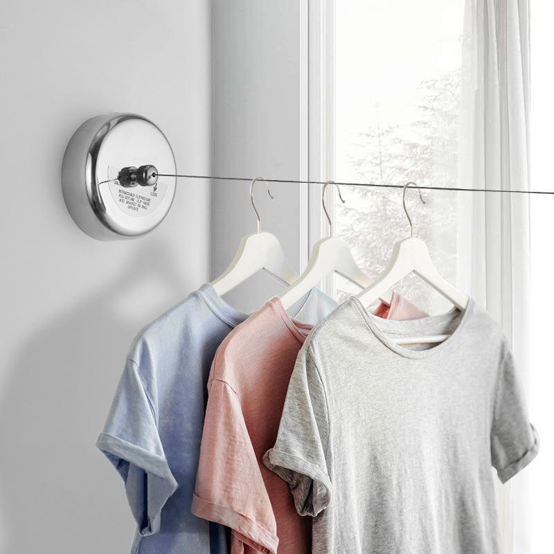 

Hotel Balcony Invisible Retractable Clothesline - No-punch Steel Wire for Indoor Home Drying Nylon Rope Round 2.8M Punch Mount