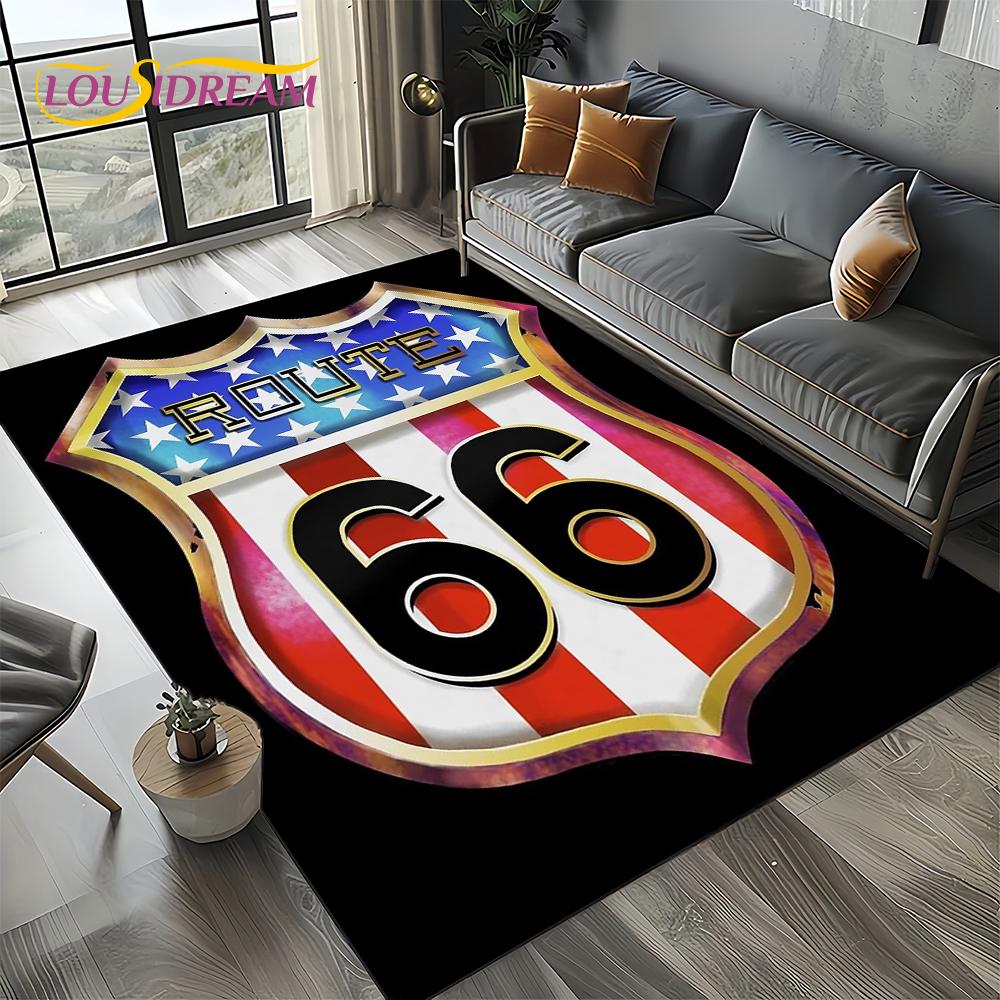Retro America Historic Route 66,Mother Road,mãe EstradaCarpet Rug for Living Room Bedroom Home Sofa,Area Rug Non-slip Floor Mat