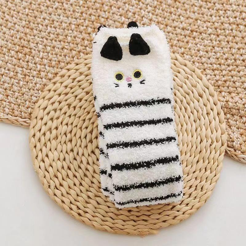 

Новые теплые зимние носки для сна Kawaii, утолщенные носки для сна с изображением животных для девочек, длинные носки до колена, полосатые милые компрессионные носки до бедра One Size
