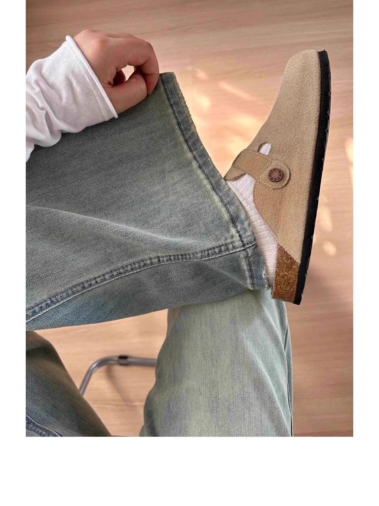 Damen Frühling Retro Blau High-Waist Wide Leg Jeans - Schlankmachend, Drapey, Gerader Schnitt