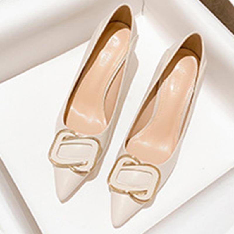 Beige Women pointed tip Single Shoes New Spring Autumn Soft Leather Not Wear Foot French Gentle With Skirt Thin High Heel Shoes