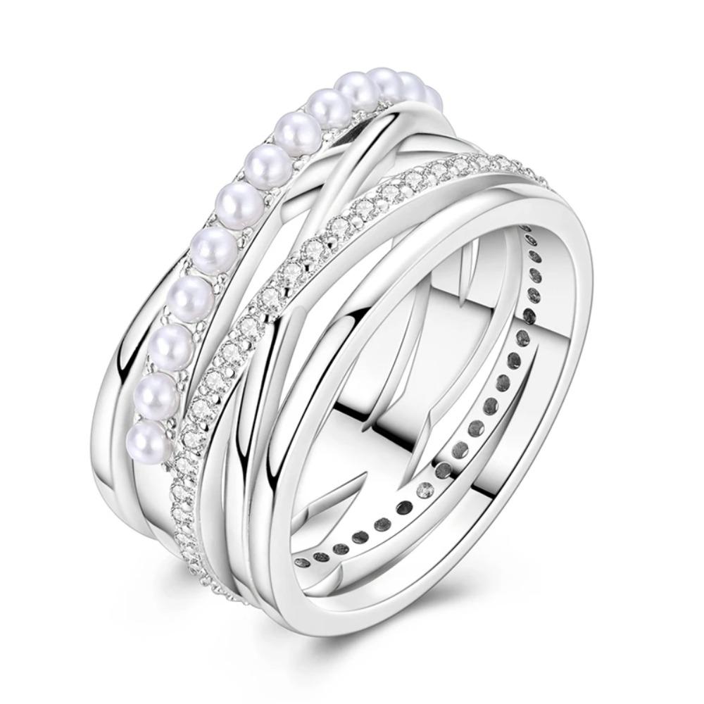 925 Silver Shine Zircon Ring Original Stone Multi Layer Wide Rings For Women Fine Jewelry Wedding Party Gift
