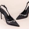 Fashion New Style Women's Beautiful Elegant Pointed Toe Slingback Rhinestone Wedding Shoes Stilettos High Heels Sandals for Model Party