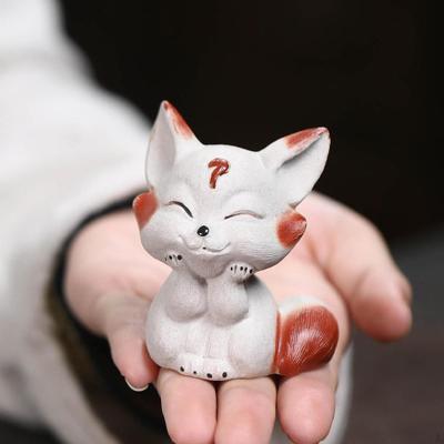 Fox Statue Tea Pet Housewarming Congratulatory Gift Purple Clay Ornament Animal Sculpture for