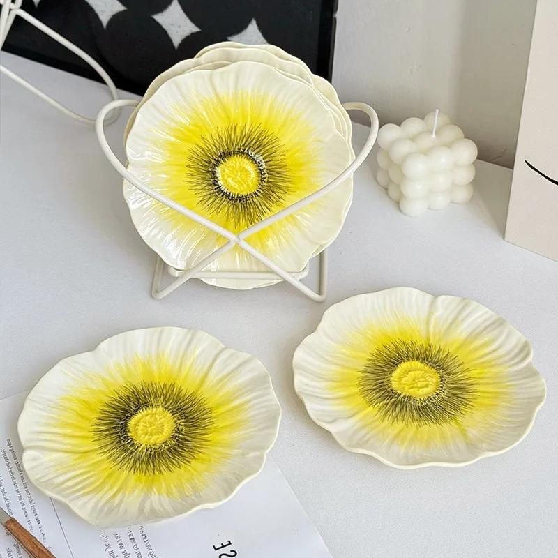 BRFlower-shaped Plate Porcelain Plate Fruit Platter Dessert Tray Colored Daisies Dinner Plates Dishes Sushi Dish RestaurantEY