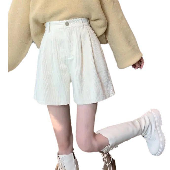 Plus Size High Waist Corduroy Wide Leg Pants Bootcut Shorts for Women - Petite Casual Autumn Winter 2024