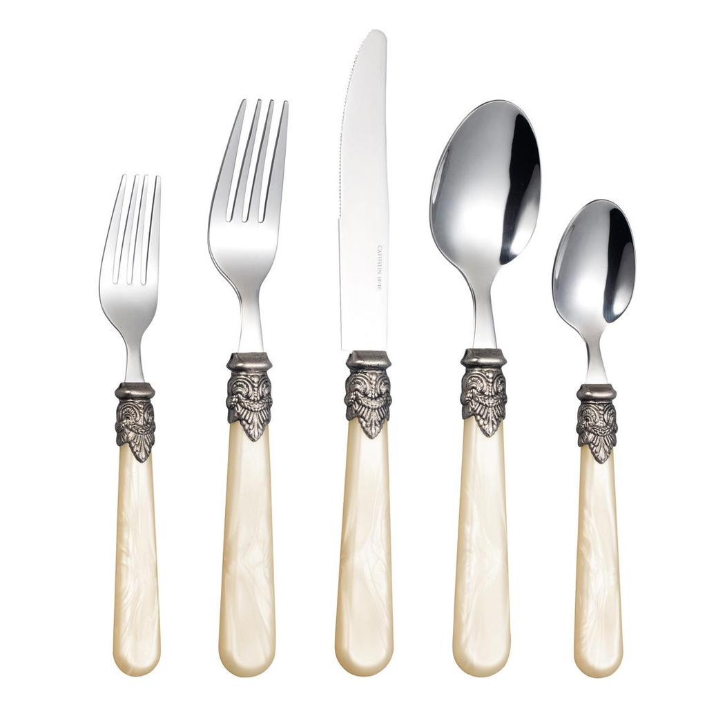 Retro High-End 304 Stainless Steel & Acrylic Cutlery Set: Knife, Fork, Spoon, Dessert Fork, Spoon