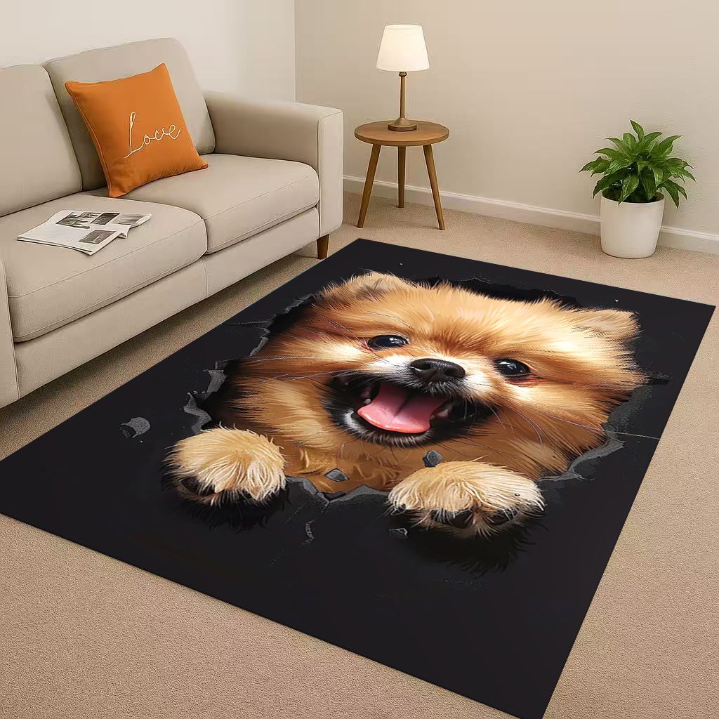 27 Stil Durchbrechende Wand 3D-Illusion Hund Welpe Wohnzimmer Rutschfester Teppich für Schlafzimmer Spielzimmer Sofa, Heimdekoration Fußmatte
