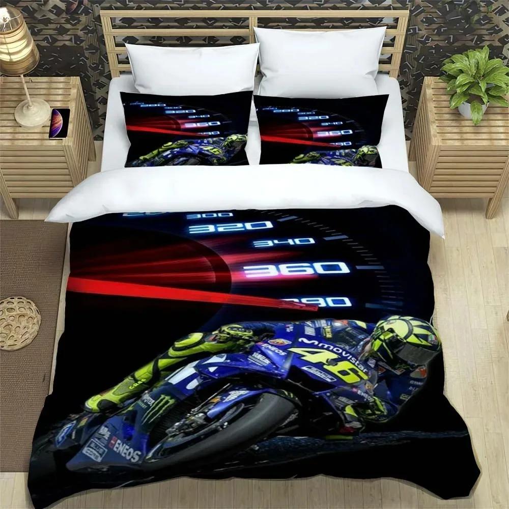 3D-gedrucktes Motorrad-Flotten-VR-46 Bettbezug Kissenbezug Bettwäsche-Set Einzelbett Doppelbett King für Kinder Erwachsene Schlafzimmer