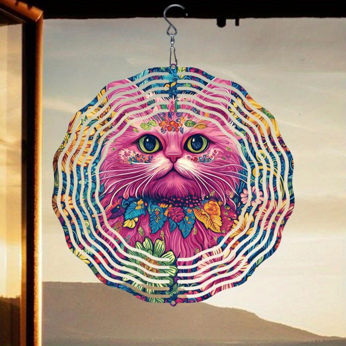 

Dynamic Wind Sculpture Three Dimensional Mandala Wind Chime Colorful Garden Kitten Pattern Metal Windmill Durable Outdoor Art Hanging