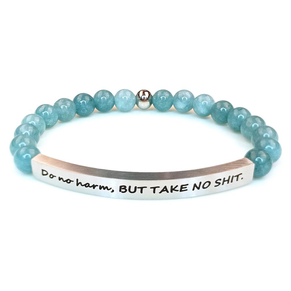 6Mm steel ball obsidian powder chalcedony stainless steel elbow lettering aquamarine bracelet