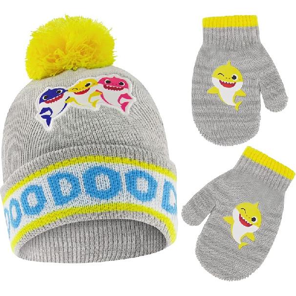 Зимний набор для мальчиков Nickelodeon: шапка и варежки, детская шапка-бини Baby Shark для возраста 2-4 лет 2-4T
