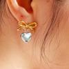 Vintage Gold Color Bow Heart Pendant Earrings for Women Fashion Metal Bowknot Personality Romantic Earrings Jewelry Gift