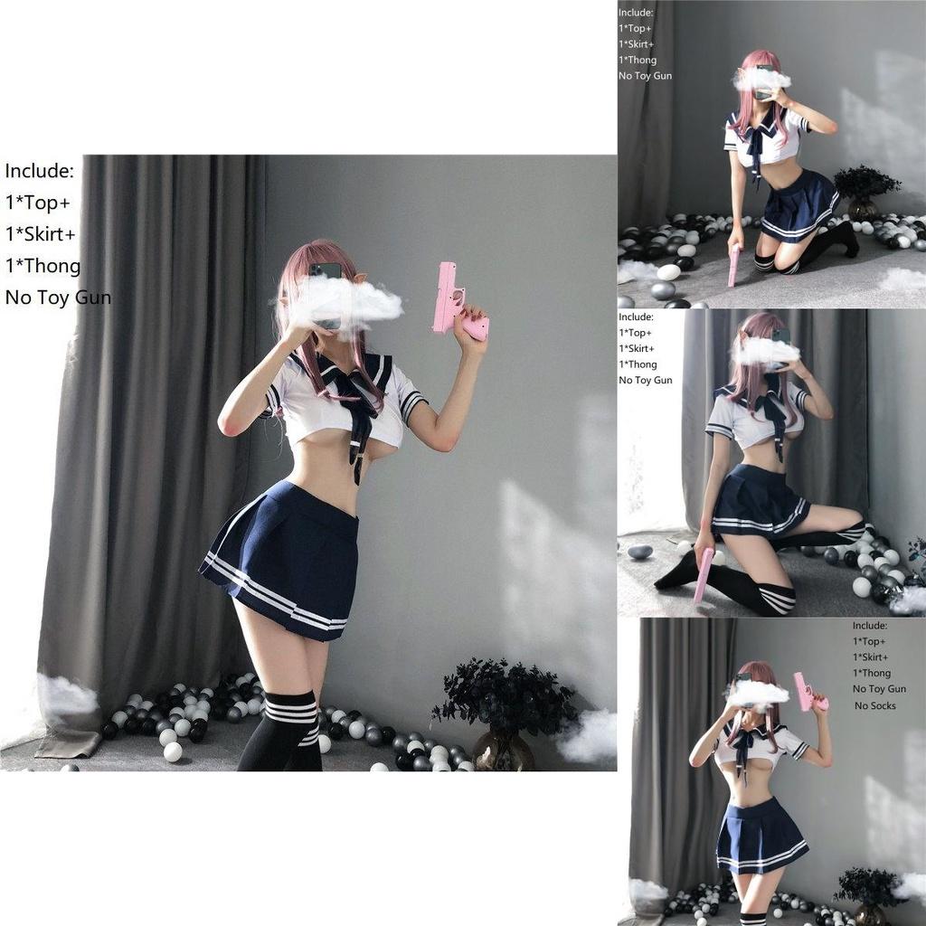 Women's Sexy Cosplay Lingerie Student Uniform Set With Velcro Design Miniskirt Outfit