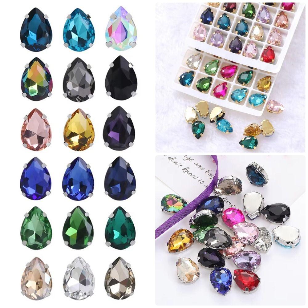 50Pcs/Pack Teardrop Shape Glitter Sewing Rhinestones Diamond Beads Ornament  For Needlework