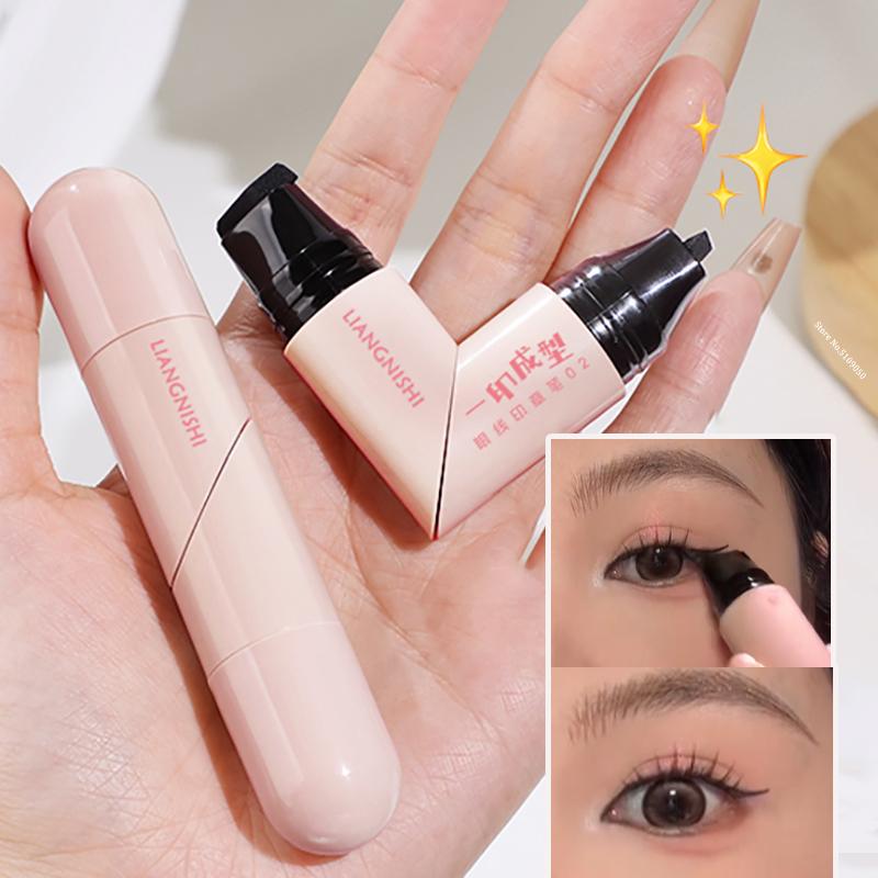 Eyeliner Stamp Rotante Integrato Nero Marrone Doppia Punta Fai da Te Eyeliner Stencil per Ala Impermeabile a Prova di Sbavature Lunga Durata Penna Liquida