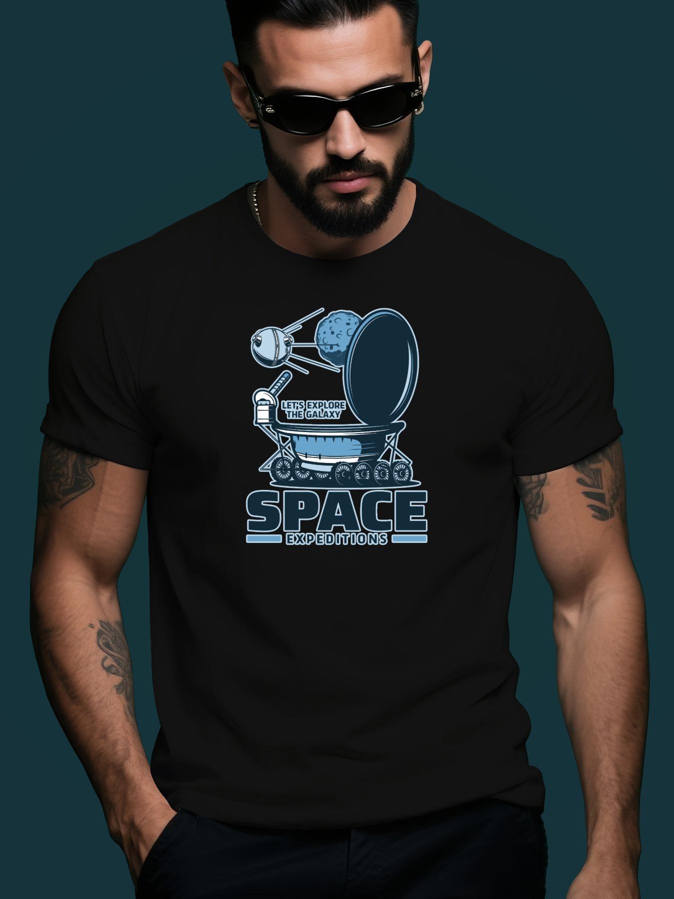 Space Satellite Trendy Streetwear Summer Casual Round Nec... L