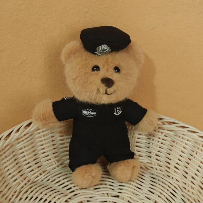 Traffic Police Officer Bear Doll Cute Doll Police Car Keychain Plush Toy Schoolbag Pendant Small Pendant Puppet