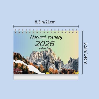 1 Stück 2026 Kalender, Illustratives Landschaftsdesign, 12 Monate Monatsplan, Tischkalender, Perfektes Geschenk für Geburtstage & Weihnachten