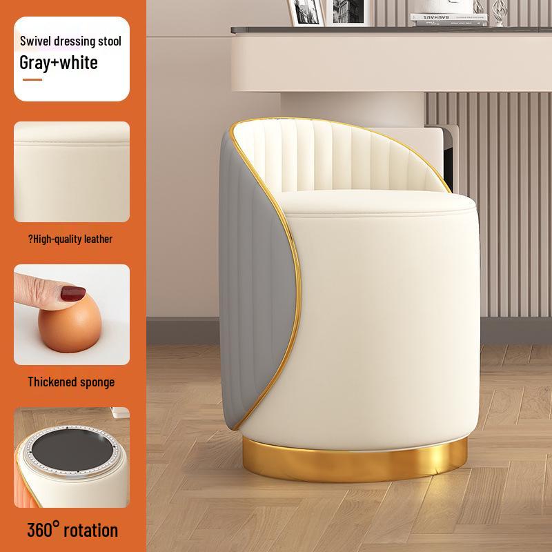 Stołek do makijażu z litego drewna: Lekki Luksus Okrągłe Krzesło do Salonu lub Toaletki, Dostawa Tego Samego Dnia