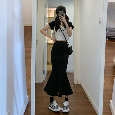Elegant Woman Large Size Fishtail Skirt Thin Summer High Waist Ruffled Open Fork Package Hip Female Versatile Comfortable Fashion Denim Bustier Skirt