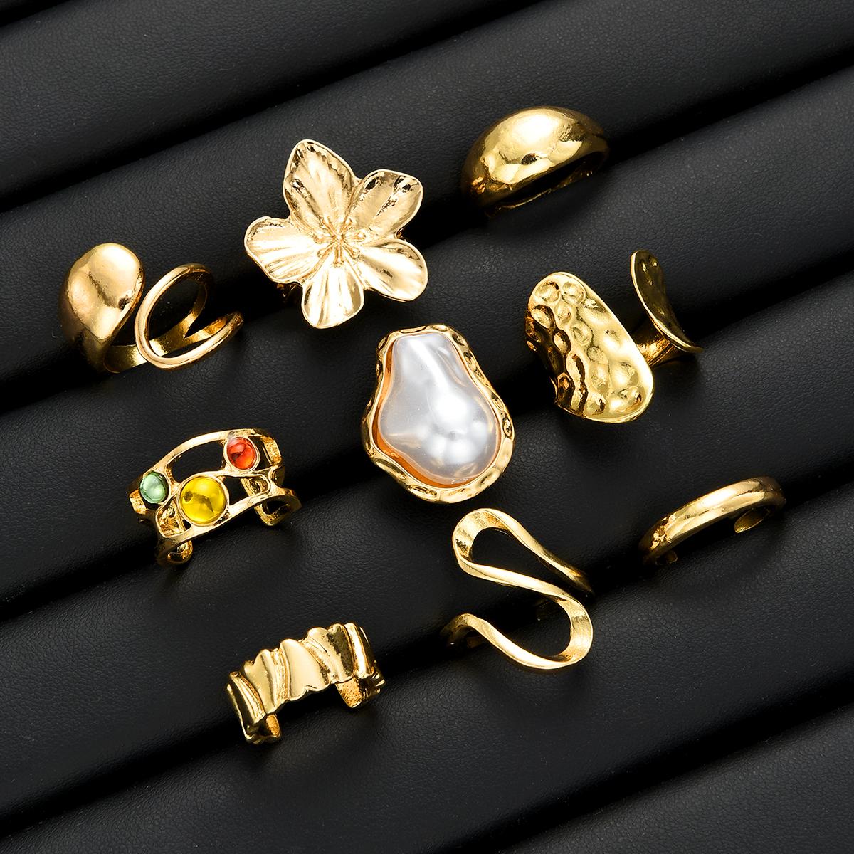 

IF ME 9 Piece Irregular Flower Ring Set Fashion Jewelry Women Trendy Shiny Party Accessory Daily Wear Decorative Gift Idea