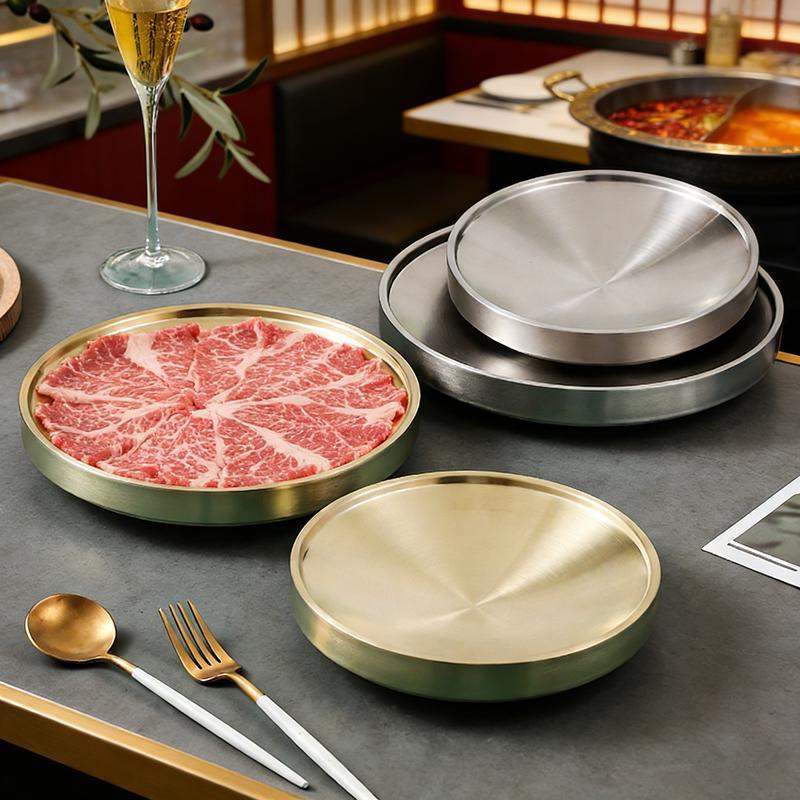 Korean Style Gold Double-Layer Stainless Steel Plate for BBQ & Hot Pot