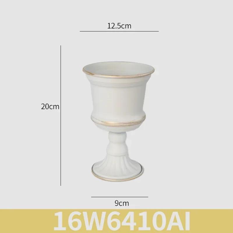 European White Iron Art Vase Florist Tall Cup Shape Flower Vase Arrangement Ornament Hotel Banquet Party Desktop Decoration