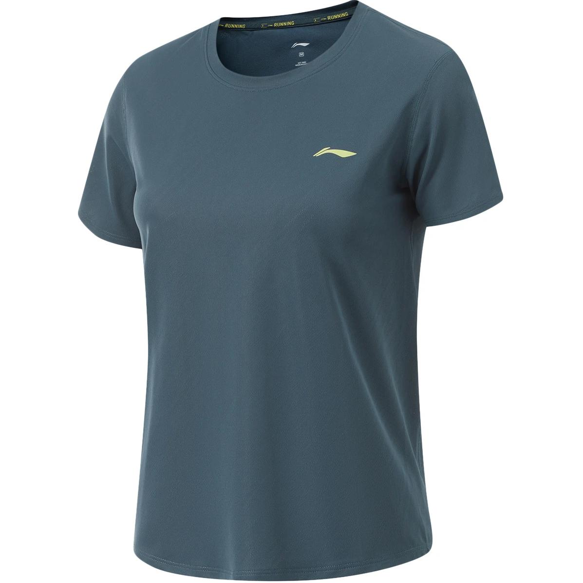 

Li Ning Беговая серия Однотонная футболка с логотипом, круглым вырезом, быстросохнущая, дышащая, с коротким рукавом, женская футболка Luo-Dai-Qing ATSU060-4