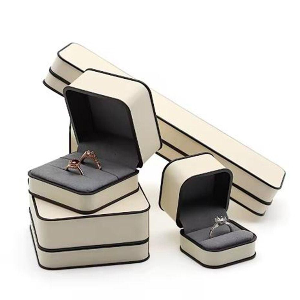 Round Corner PU Jewelry Box Rectangular Jewelry Display Box Modern Ring Gift Box  Engagement