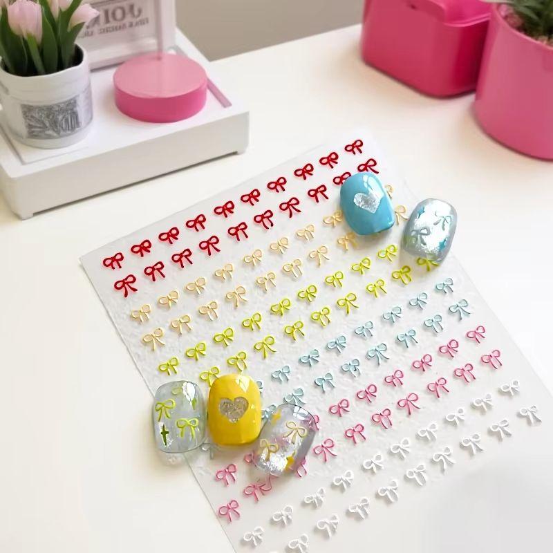1 Sheet Cute Bowknot Mixed Color Bow Nail Art Stickers Relief Nail Charms Bow Manicure Decoration