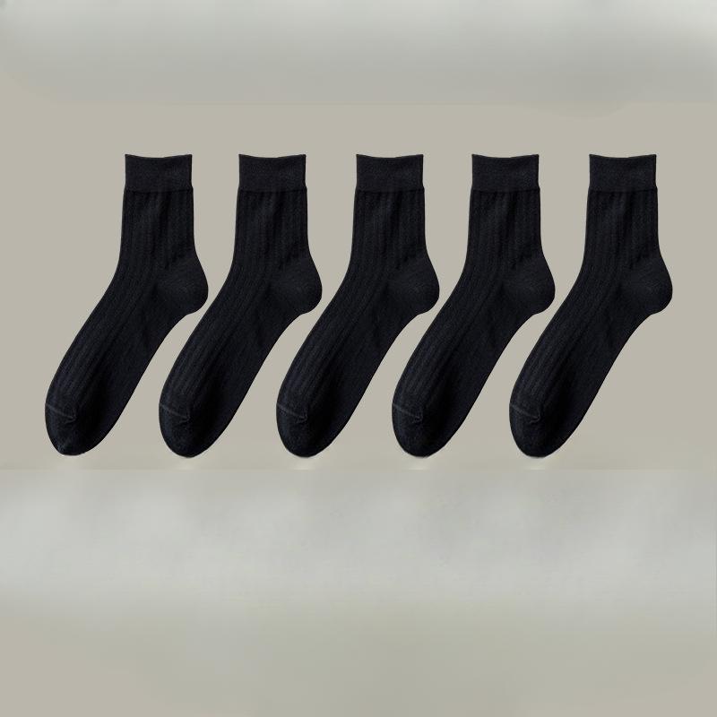 5 Pairs of Men's Spring and Summer Pure Cotton Deodorizing Sweat Absorbing Boneless Antibacterial Breathable Cotton Socks