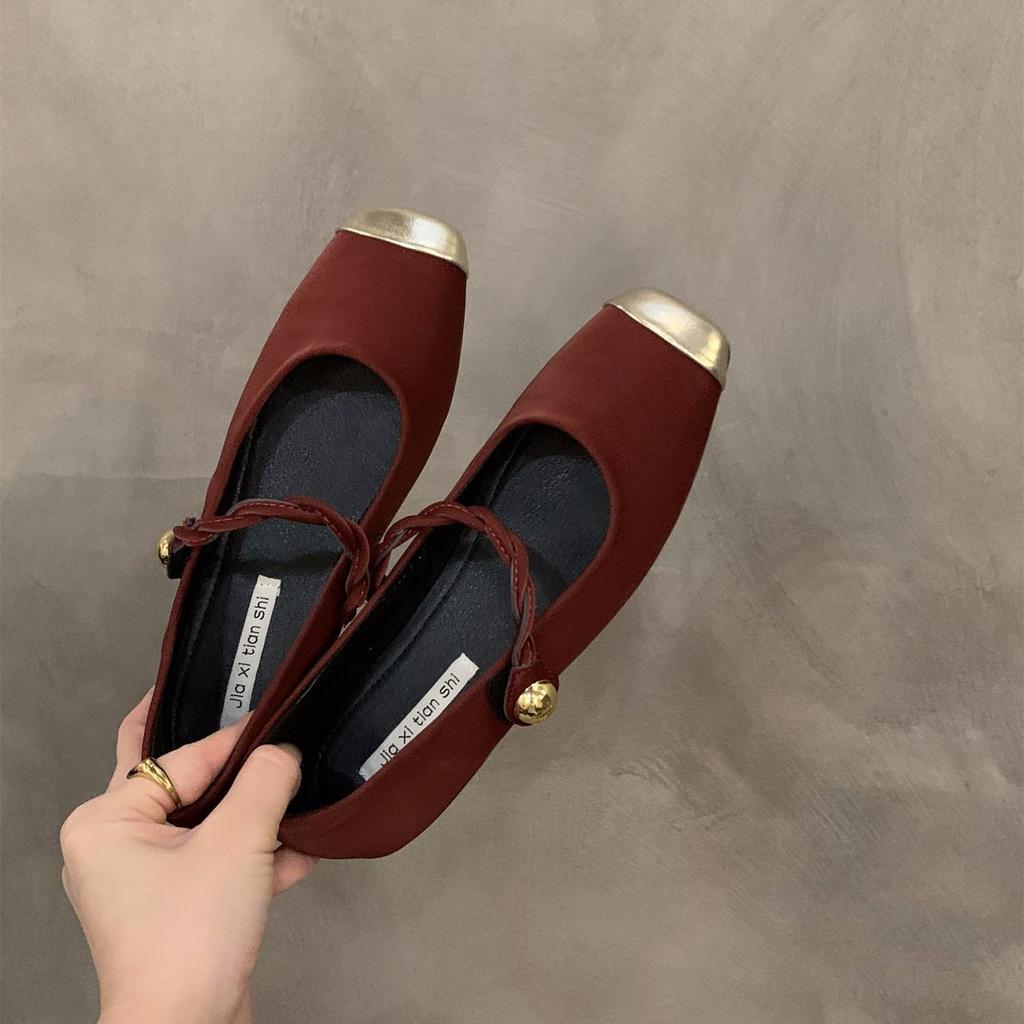 Flat French Black Mary Jane Single Shoes Fairy Shoes Red Evening Gentle Shoes Large Size Women's Shoes 41-43