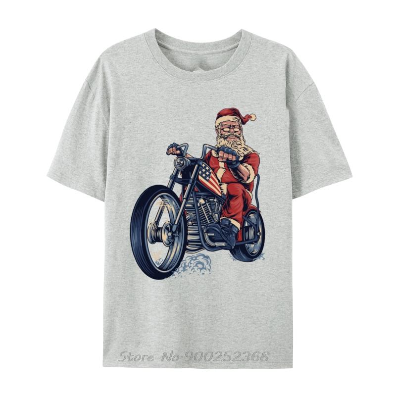 Christmas Day Cool Santa On A Motorcycle Riding Santa Claus Tshirt Fashion Cotton Tshirt Unisex Oneck Tops Tees Fitness T Shirt