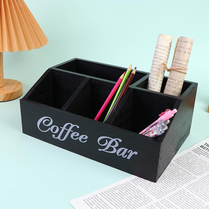 Eine Boutique-Kaffeeaufbewahrungsbox | Klassischer mehrzweckiger Holzorganisator für Kaffeezubehör, Regalkörbe