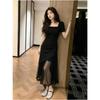 Summer New Korean Version Temperament Square Collar Thin Mesh Splicing Dress for Women, Especially Beautiful Waist Pinching Small Skirt for Women