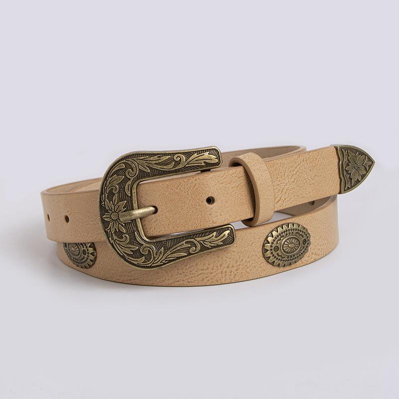 Western Inspired Faux Leather Belt Women Bohemian Style Casual Accessory For Spring