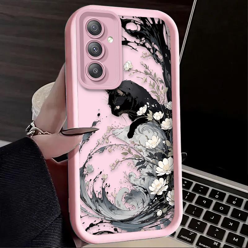 Art Splash-ink Cat Soft Case For Samsung Galaxy A54 A05 A05S A34 A24 A14 A53 A33 A23 A13 A52 A52S A32 A22 A12 A71 A51 A31 A50