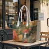 Autumn Mushroom Leaf Print Casual Tote Bag for Women Portable Daily Use Shoulder Bag for Shopping Travel