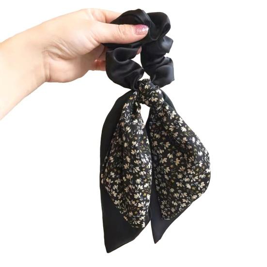 Hair Tie Floral Print Bowknot Ribbon Hair Rope Easy to Wear Bun Half-Tied Hairstyles Ponytail Holder Hair Accessory
