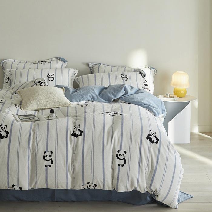 

Milk Fleece 4Pcs Set, Autumn And Winter Double-Sided Coral Fleece Fleece Thickened Bed Sheet Quilt Cover Bedding 1.2 m 3pc quilt 1.5*2m