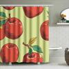 Vibrant Red Apple Print Shower Curtain For Bathroom Decoration Modern Design Home Decor With Green Leaves On Pastel Background S